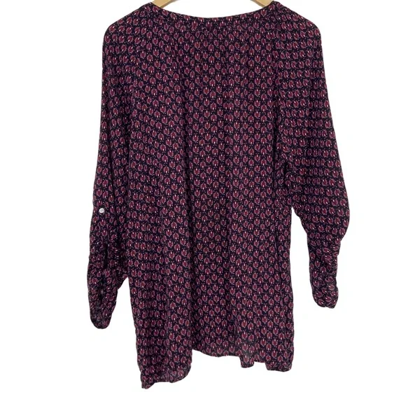 ADDITION ELLE NAVY/RED/PINK 100% RAYON GEOMETRIC PRINT BLOUSE W/TIE NECKLINE, 18 - Picture 2 of 12